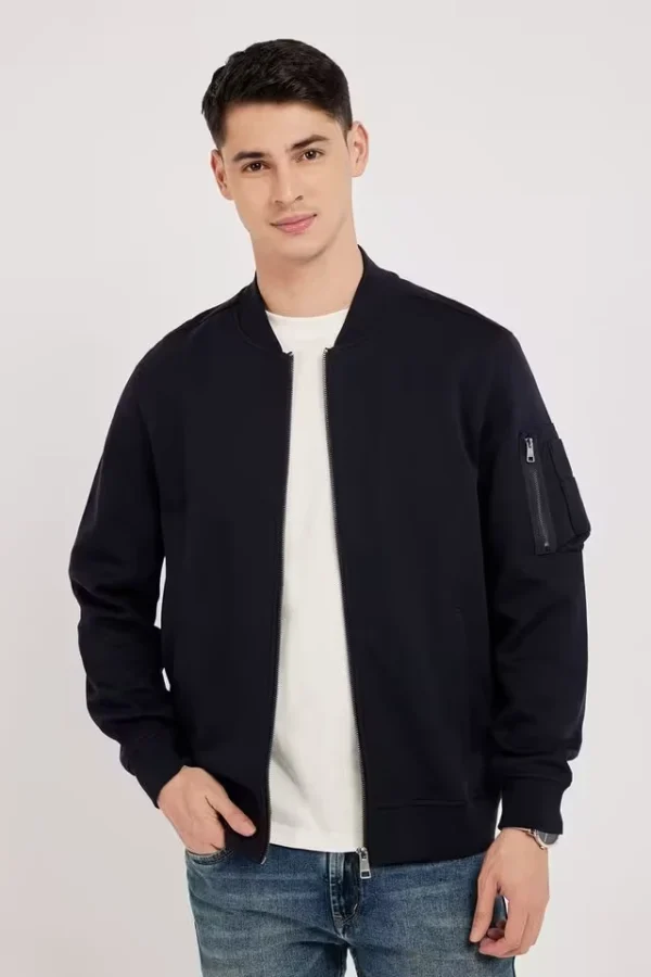 AW24TF24HMHK107_NAVY.webp Solid Cotton Collared Men's Sweatshirt