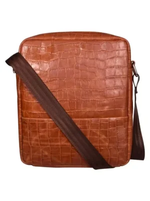 SASSORA687_TAN.webp Eefa Animal Print Pure Leather Zipper Closure Men's Sling Bag